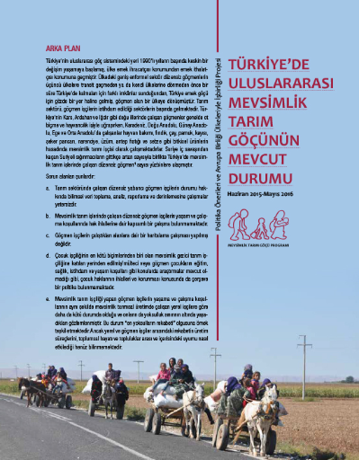Türkiye'deki Uluslararası Mevsimlik Tarım Göçü Projesi Özet